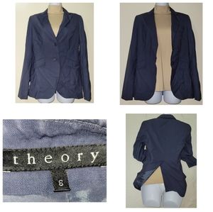 THEORY BLAZER LONG SLEEVE SHOULDER PADS 2 BUTTONS NO POCKETS BLUE SIZE 6